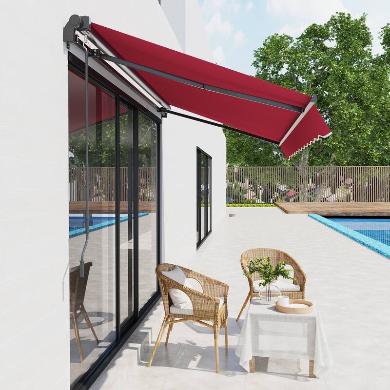 10' x 8' Retractable Awning, Sunshade Shelter w/Manual Crank Handle, UV & Water-Resistant Fabric and Aluminum Frame