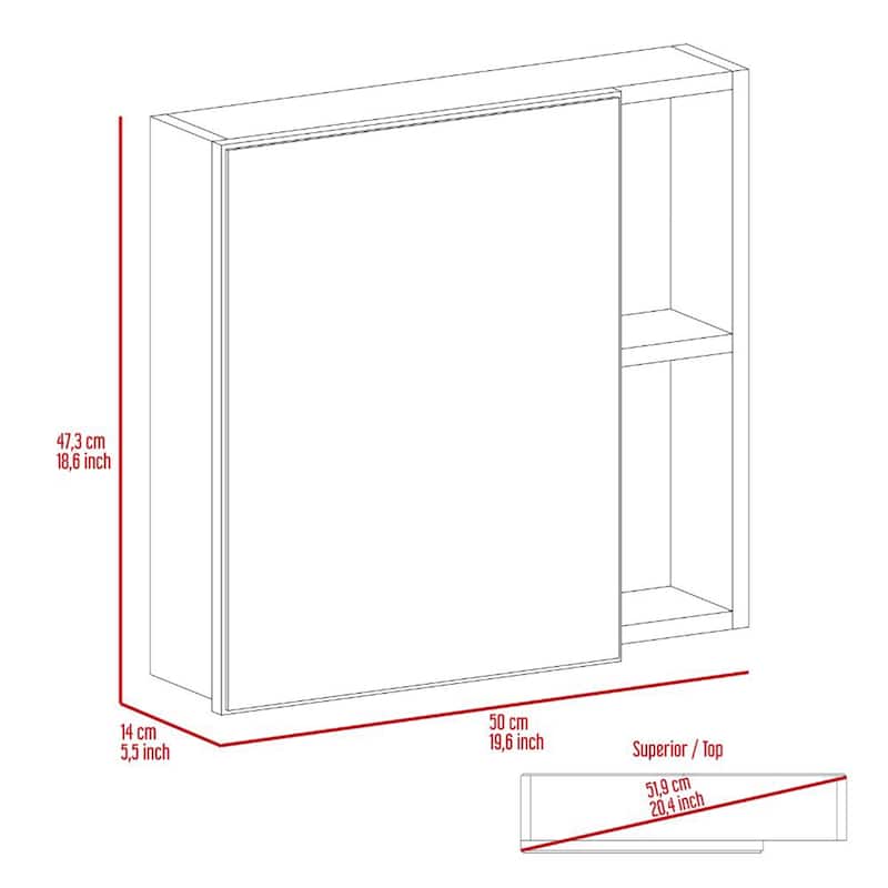 Bathroom Medicine Cabinet, Three Internal Shelves, Single Door, Two External Shelves