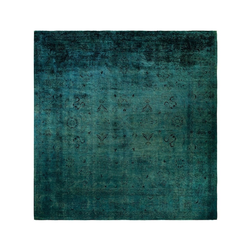 Overton Hand Knotted Wool Vintage Inspired Modern Contemporary Overdyed Green Area Rug - 11' 10" x 12' 5"