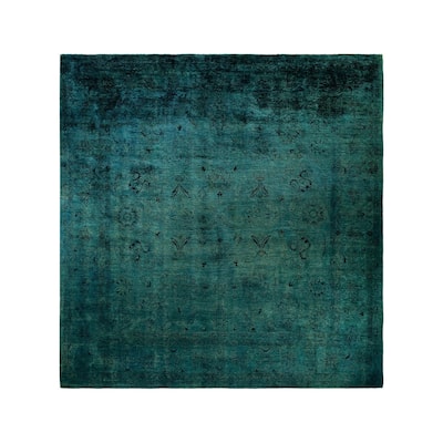 Overton Hand Knotted Wool Vintage Inspired Modern Contemporary Overdyed Green Area Rug - 11' 10" x 12' 5"