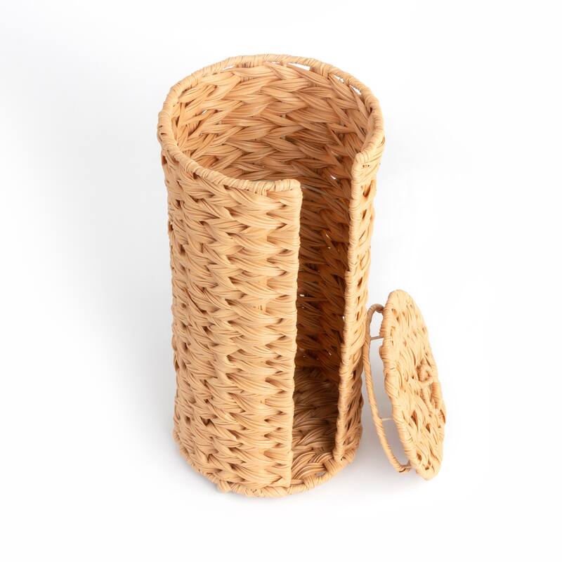 Freestanding Woven Toilet Paper Roll Holder with Lid for Bathroom, Power Room - 14.5'' H X 7'' W X 7'' D