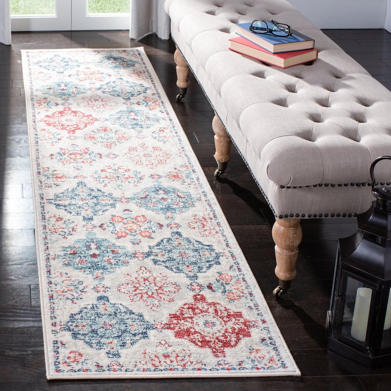 SAFAVIEH Brentwood Ruzhdie Traditional Oriental Rug - 2' x 8' Runner - Cream/Blue