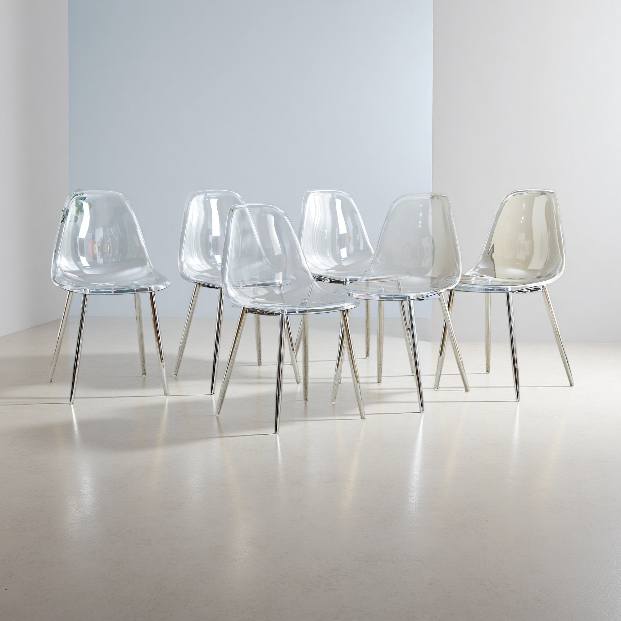 32.6"H Set of 6 Transparent PET Plastic Armless Dining Chairs with Gold-Plated Metal Legs - Modern Nordic Crystal Style