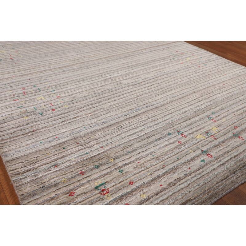 Earth Tone Gabbeh Indian Area Rug Handmade Tribal Wool Carpet - 5'0" X 7'10"