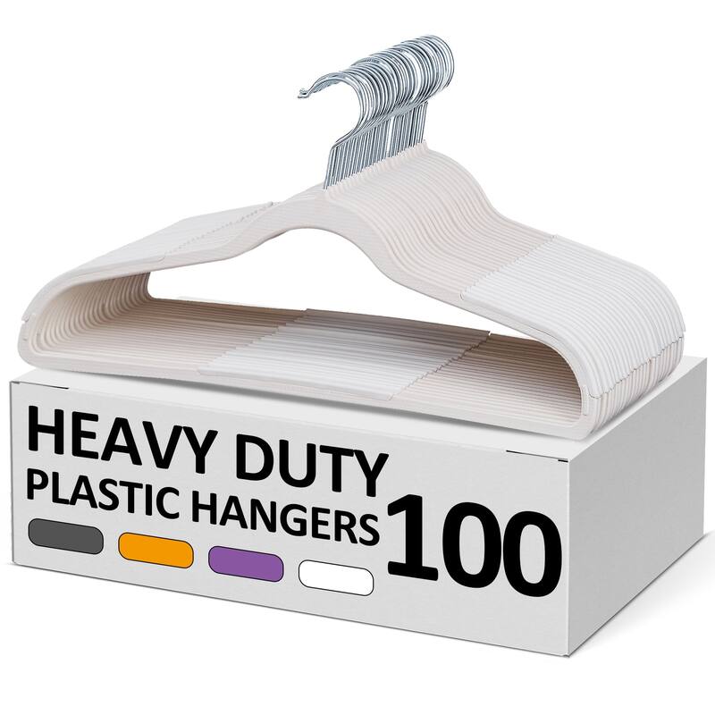 VECELO 100 Pcs Wet and Dry Adult Hangers Holds Up To 10 Lbs Clothes Hangers - White