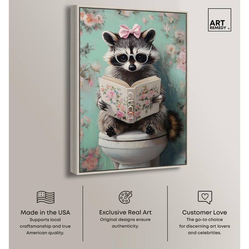 Petite Floral Toilet Raccoon Canvas by Art Remedy