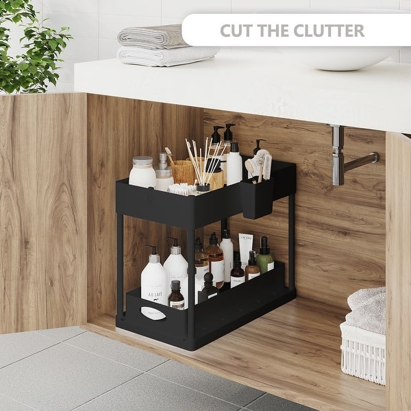 StorageBud 2 Tier Under Kitchen Sink Organizer with Sliding Drawer ...