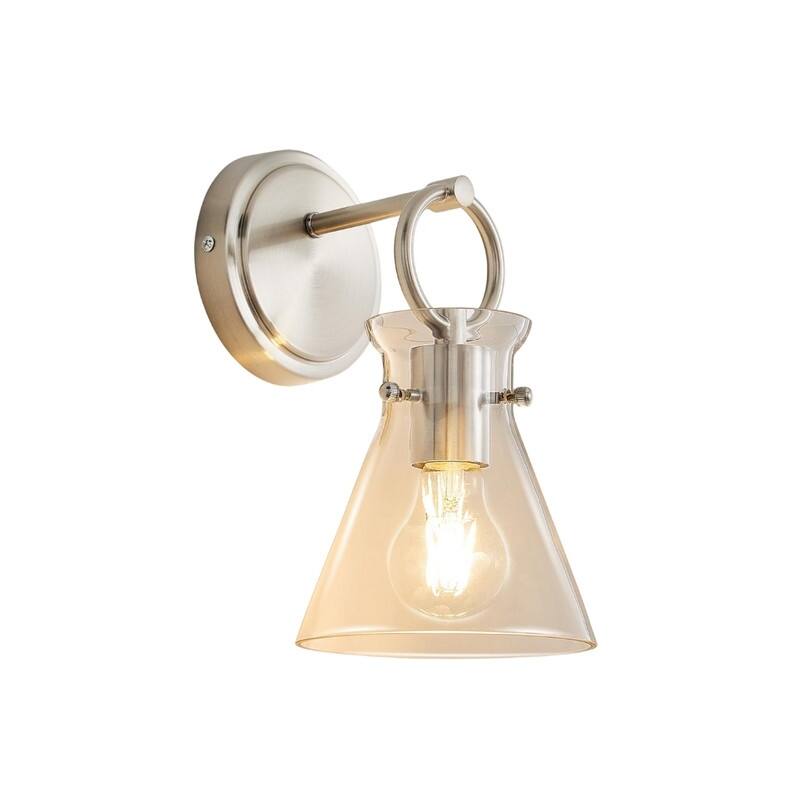 1 Pack bulb light brushed nickel wall sconce glass, metal wall light
