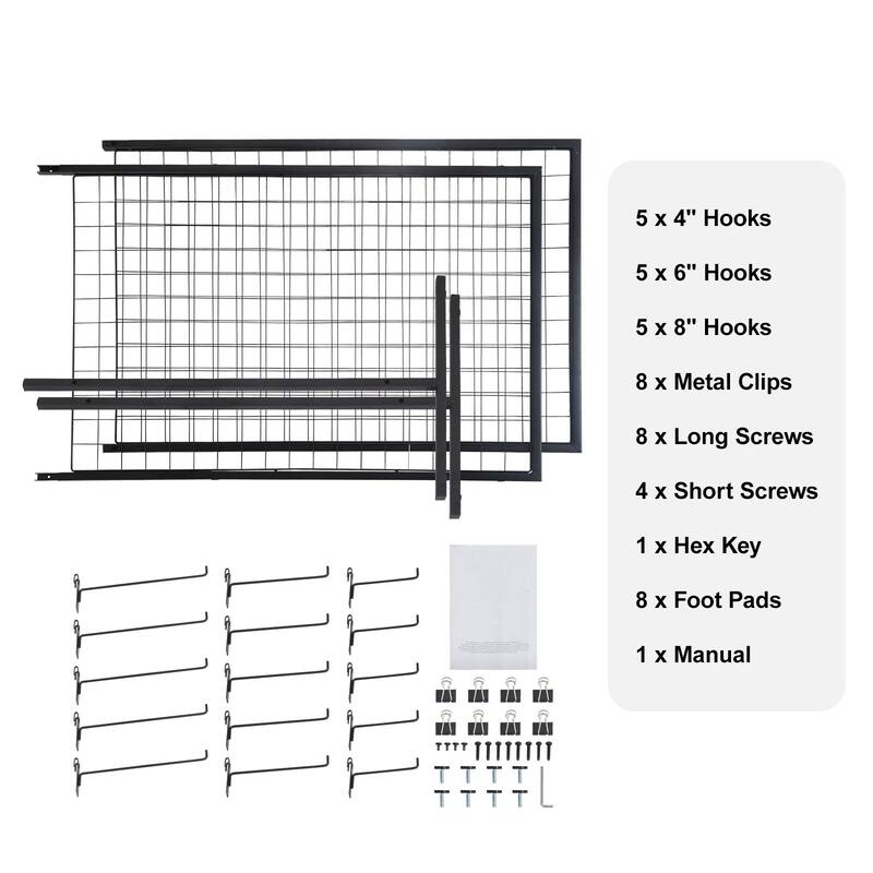 Black Steel Gridwall Display Panels with Hooks, Folding Stand - 22.7" L x 0.6" W x 33" H