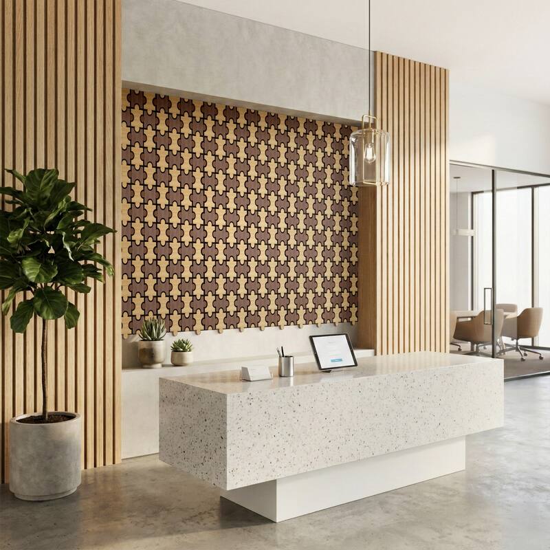 23.6" x 23.6" Puzzle Slat Acoustic Wall Panels for Ceiling and Wall Decor, 4-Pack (15 sq ft)