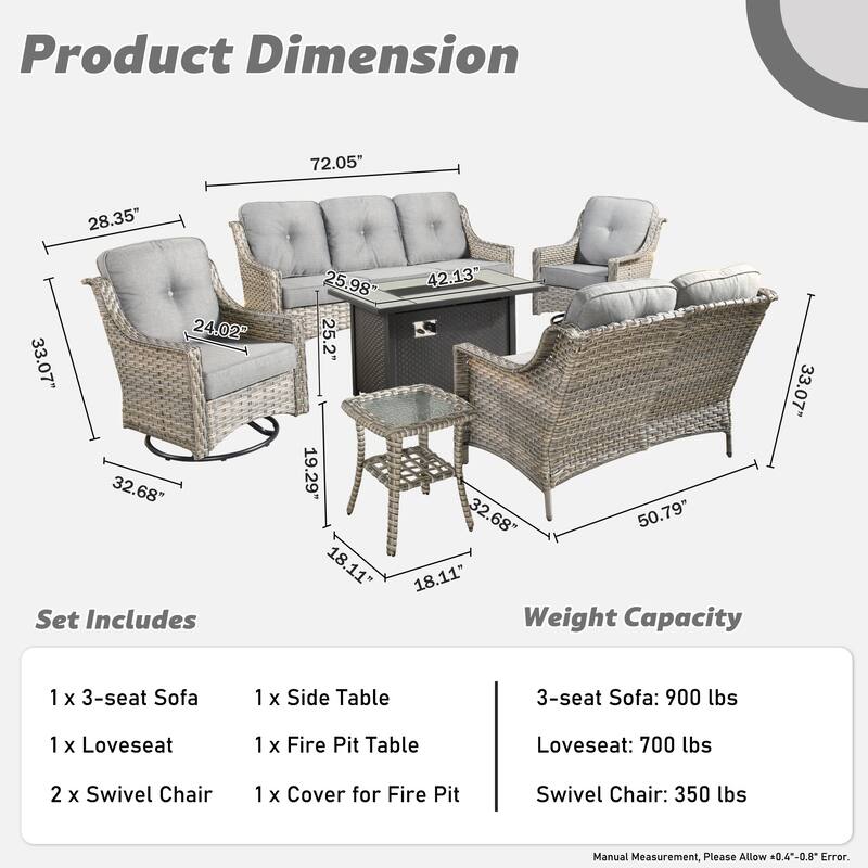 XIZZI Outdoor Wicker Patio Furniture Conversation Set with Fire Table