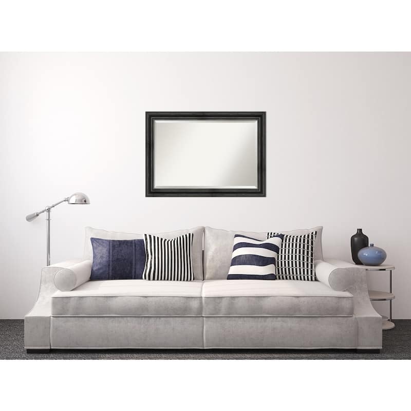 Beveled Wood Wall Mirror - Rustic Pine Black Frame