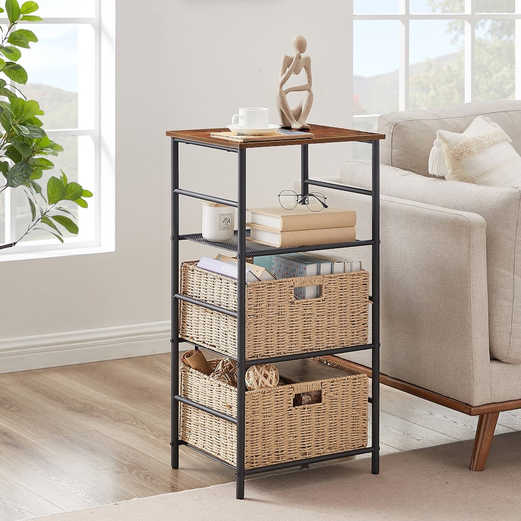 VECELO 3-Tier Nightstand Side Table/Bedside Table with Two Storage Baskets