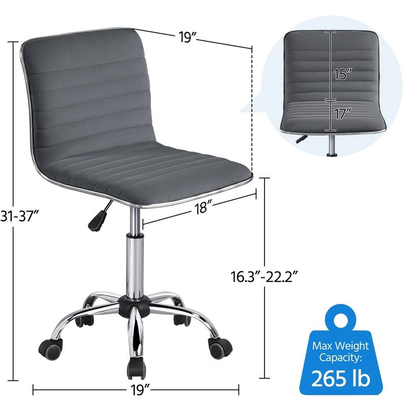 Yaheetech Velvet Low Back Armless Desk Chair Office Chair with Wheels - 19″ L × 19″ W × (31-37)″ H