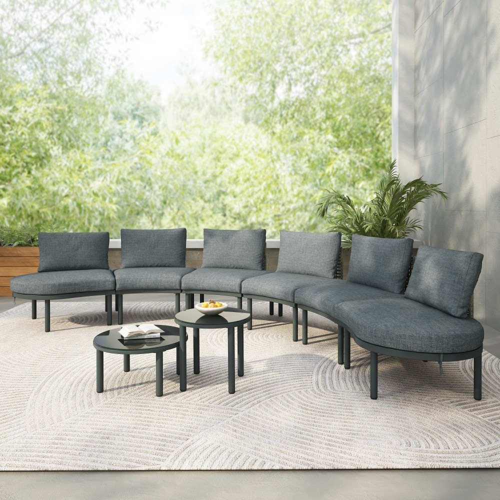 Outdoor 8-piece Modern Conversation Sofa Set with 2 High-Low Coffee Tables