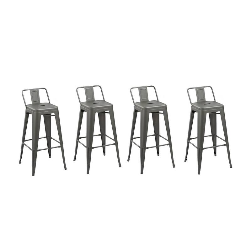 HomeRoots Set of Four 26" Gray Steel and Metal Low Back Counter Height Bar Chairs