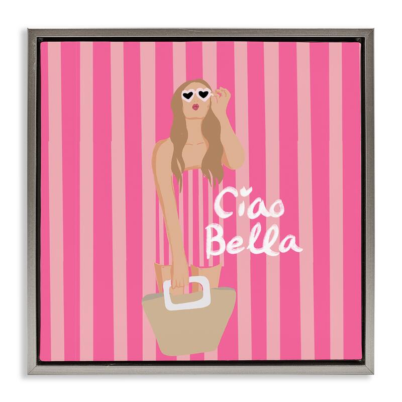 Stupell Pink Striped Glam Girl Framed Floater Canvas Wall Art Design By Chen Alyesh - 18 x 18 - Grey