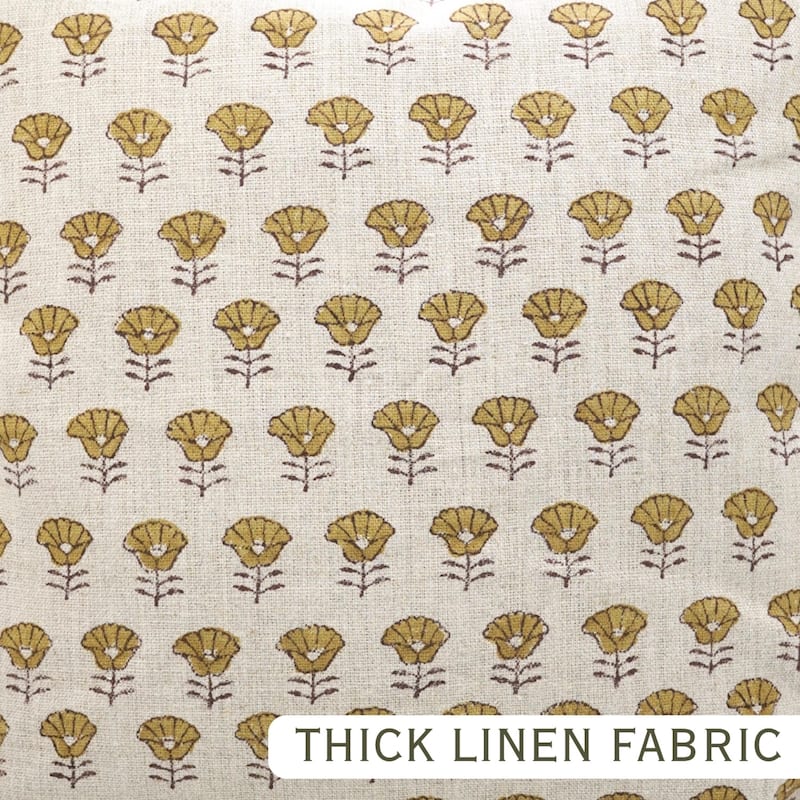 Fabdivine Heavy Linen Floral Ruffled Both Side Cushion Cover Home Décor Accent