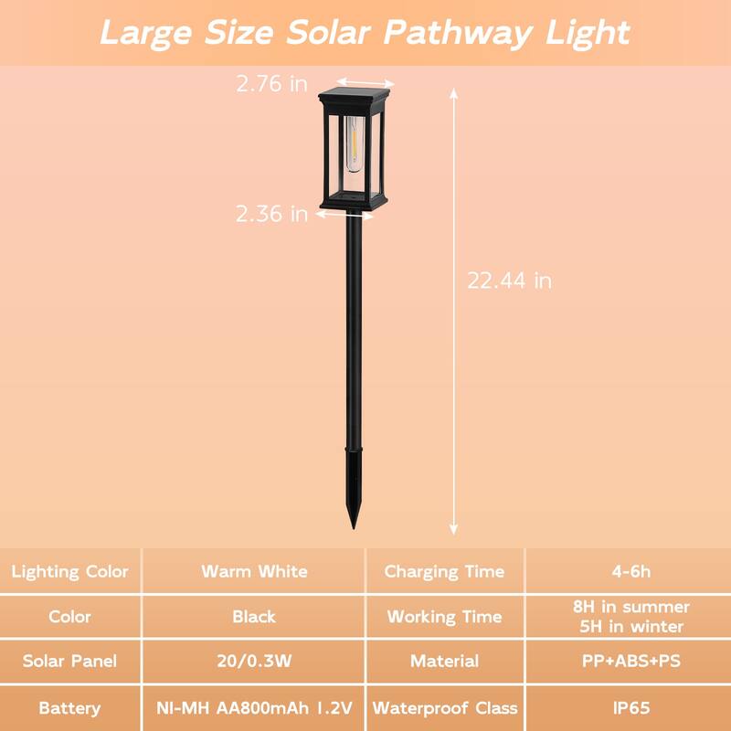 6 Pack Solar Pathway Lights for Lawn Patio Walkway Driveway Decor - 6-PCS