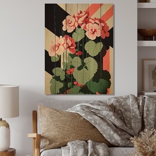 Designart 'Retro Geranium In Red And Green I' Floral Wood Wall Art ...