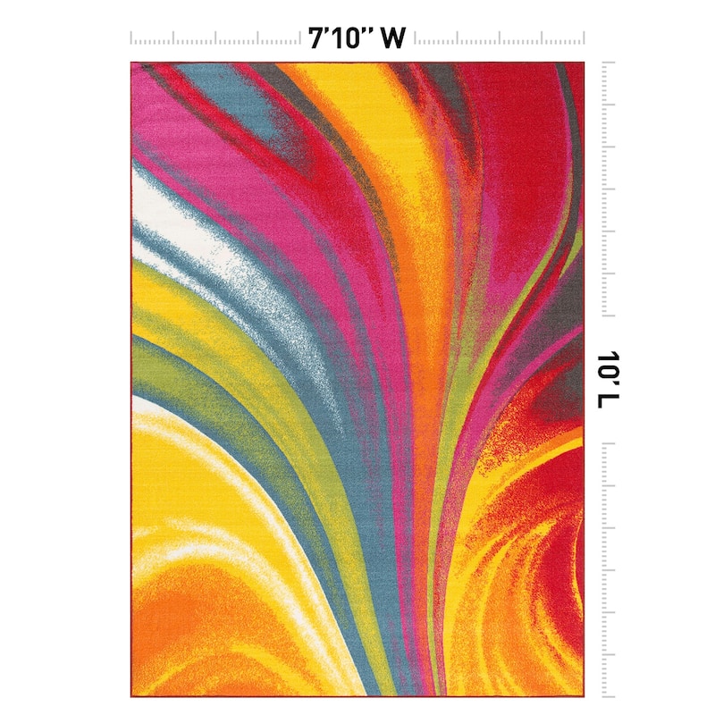 World Rug Gallery Modern Contemporary Waves Multicolored Non-slip Non-skid Area Rug