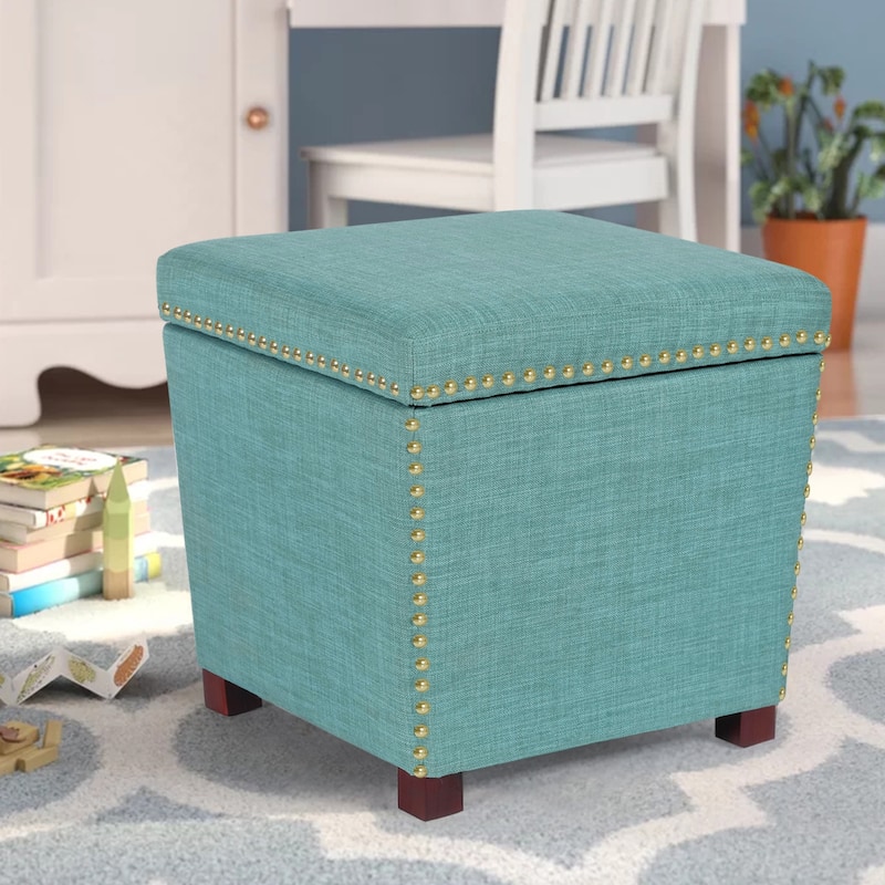 Adeco Storage Ottoman Square Footrest Stool