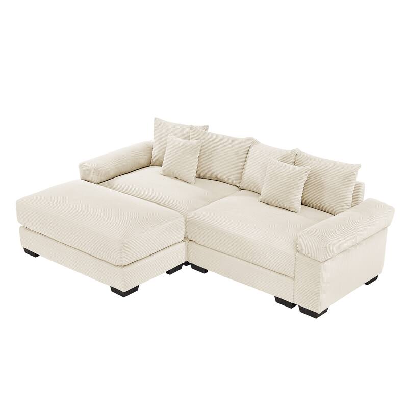 GDFStudio - Corduroy 2-Seater 92" Cloud Modular Sectional Couch with Ottoman