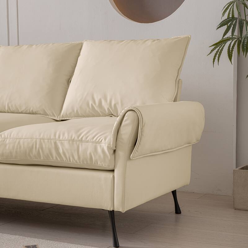 Contemporary Technical Leather L-Shaped Sofa Couch with Convertible Ottoman
