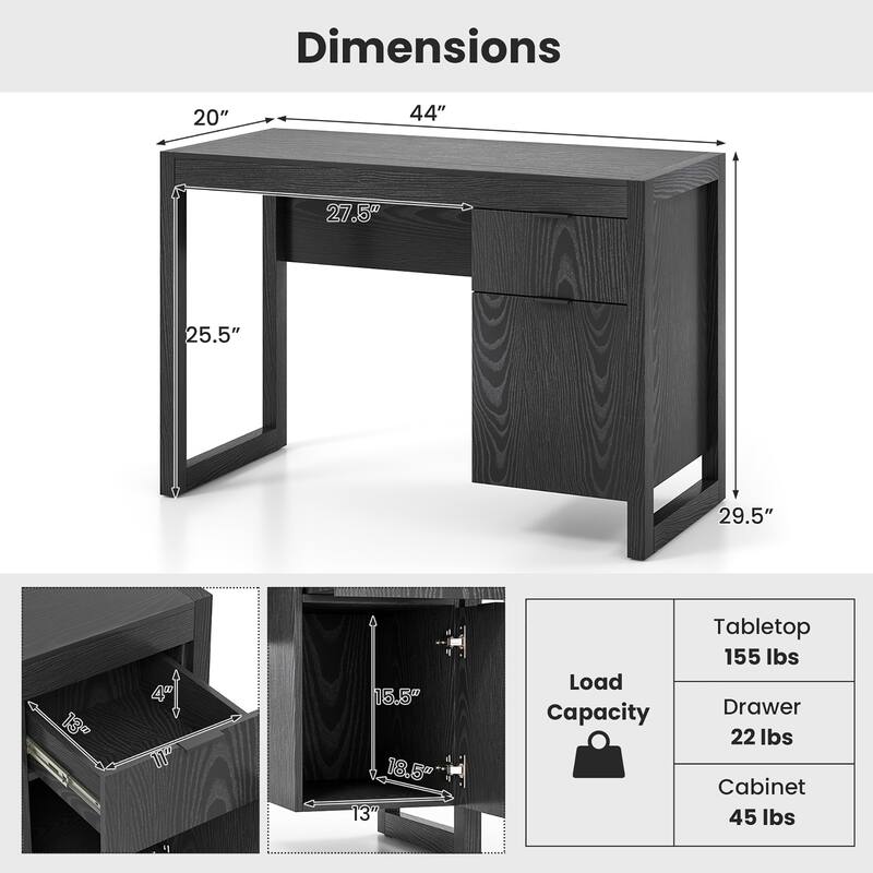 Gymax Computer Desk w/ Storage Cabinet Pull-out Drawer Stable Thick