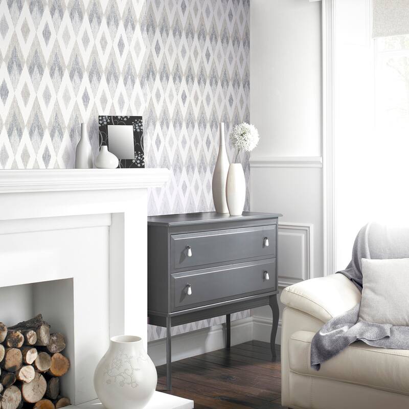 Arthouse Fitzgerald Grey Ikat Diamond Wallpaper