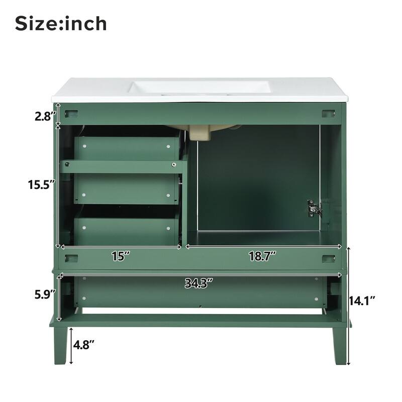 MEDUNJESS 36'' Bathroom Vanity Set with Ceramic Sink, Bathroom Storage Cabinet