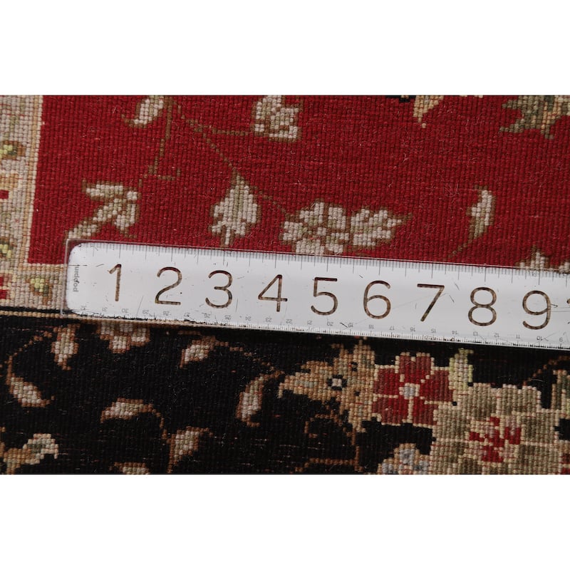 Red Floral Tabriz Chinese Runner Rug Handmade Wool and Silk Carpet - 2'5" x 8'1"