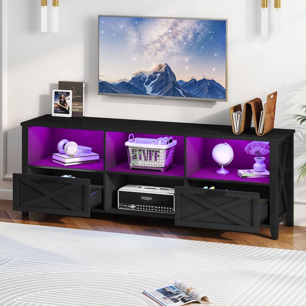 Moasis 70"W Farmhouse TV Stand with Lights