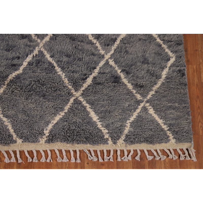 Plush Moroccan Area Rug Hand-Knotted Oriental Wool Carpet - 7'10" x 10'11"