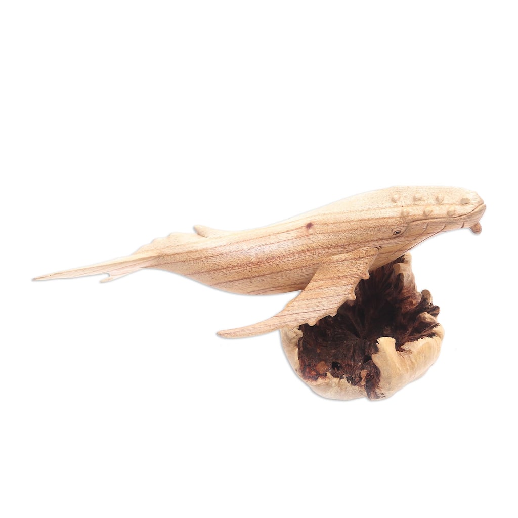 Novica Handmade Swimming Grey Whale Wood Sculpture