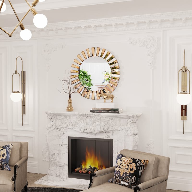 Large Sunburst Glass Round Wall Mirror