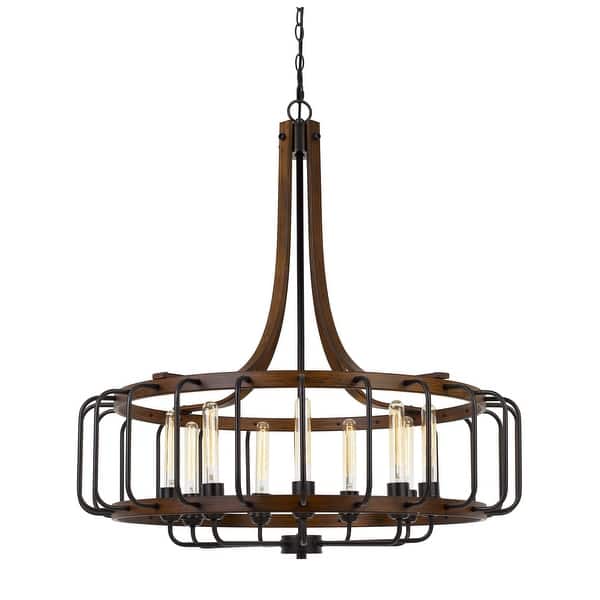 Shop Black Friday Deals On 9 Bulb Round Chandelier With Wooden Frame And Metal Bars Brown And Black On Sale Overstock 31689331