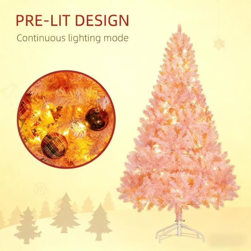 Artificial Christmas Tree with Realistic Branches,Warm White LED Lights and Tips - Pink