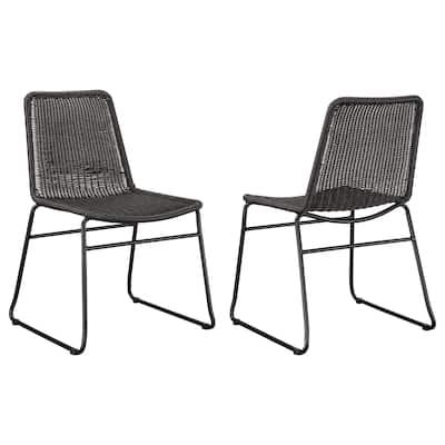 Dacy Brown Faux Rattan Metal Dining Side Chair (Set of 2)