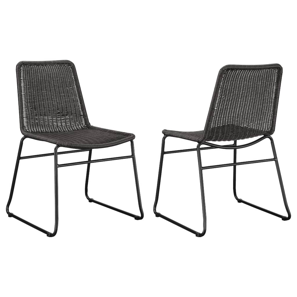 Dacy Brown Faux Rattan Metal Dining Side Chair (Set of 2)