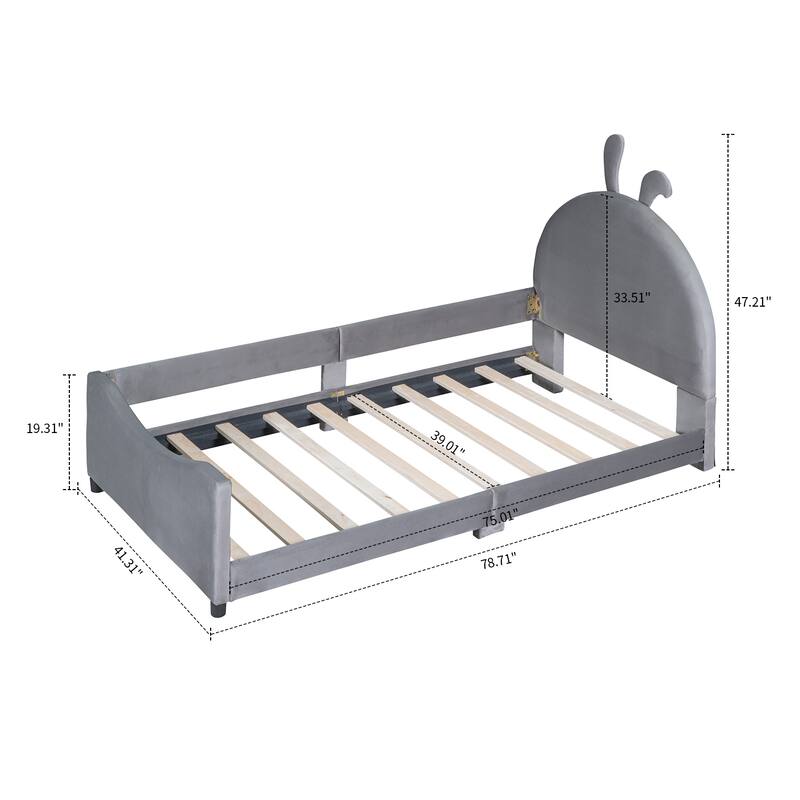 Stylish Lovely Twin Size Velvet Upholstered Platform Bed Frame with Unique Decorated Headboard
