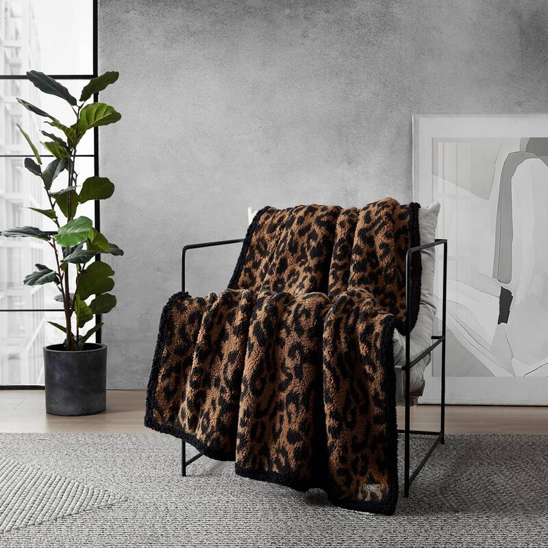 Kenneth Cole Cozy Printed Sherpa Throw Blankets