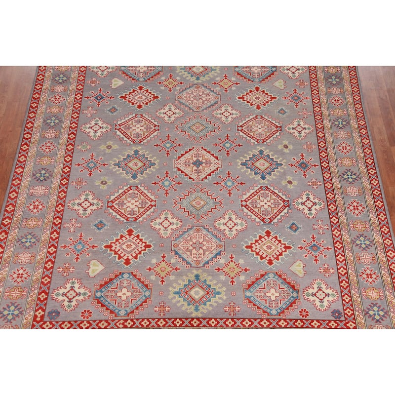 Hand Knotted Oriental 100% Wool Carpet Traditional All-Over Greys & Charcoal Kazak Area Rug - 9' 8'' X 8' 2''