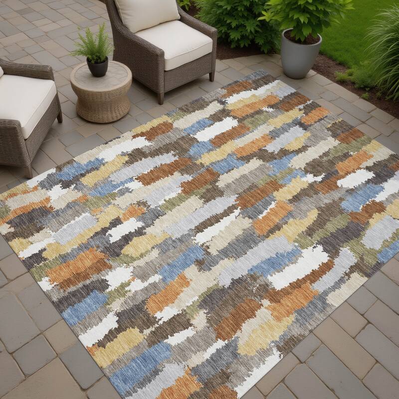Machine Washable Indoor/ Outdoor Contemporary Stacks Chantille Rug