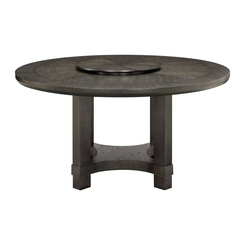 Jefy Dining Table, 60 Inch Round Top with Lazy Suzan, Espresso Brown Wood - Espresso Brown