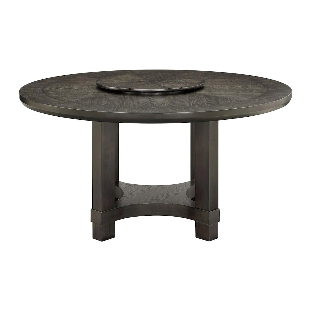 Jefy Dining Table, 60 Inch Round Top with Lazy Suzan, Espresso Brown Wood - Espresso Brown