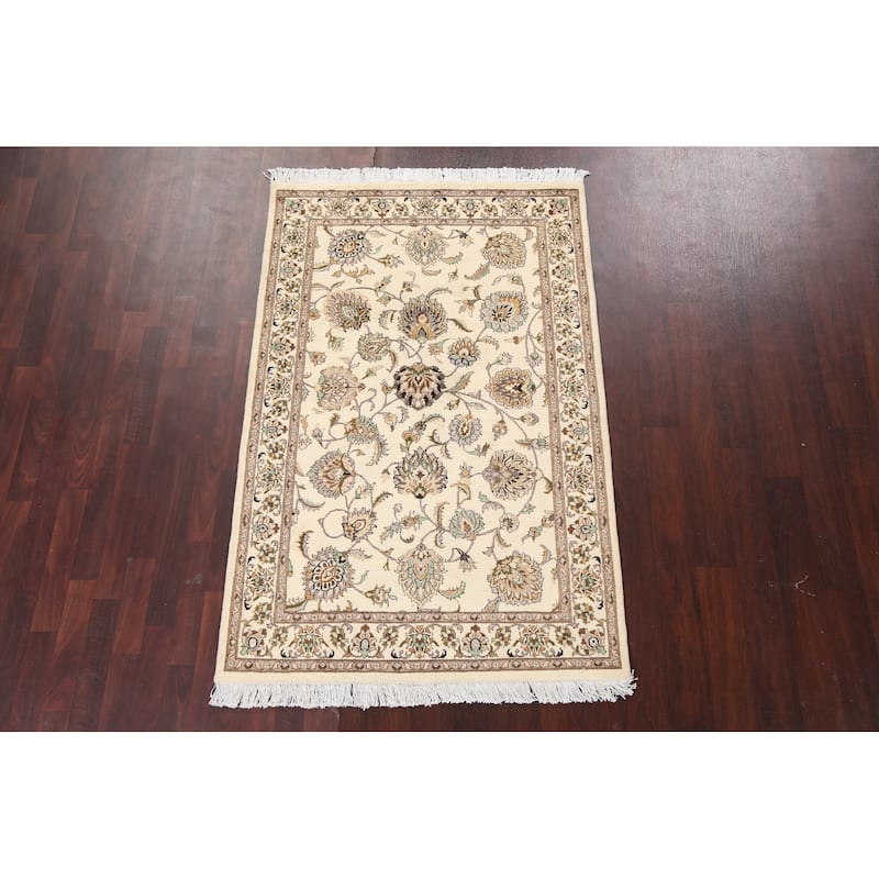 Floral Vegetable Dye Tabriz Oriental Area Rug Wool Hand-knotted Carpet - 4'0" x 6'4"