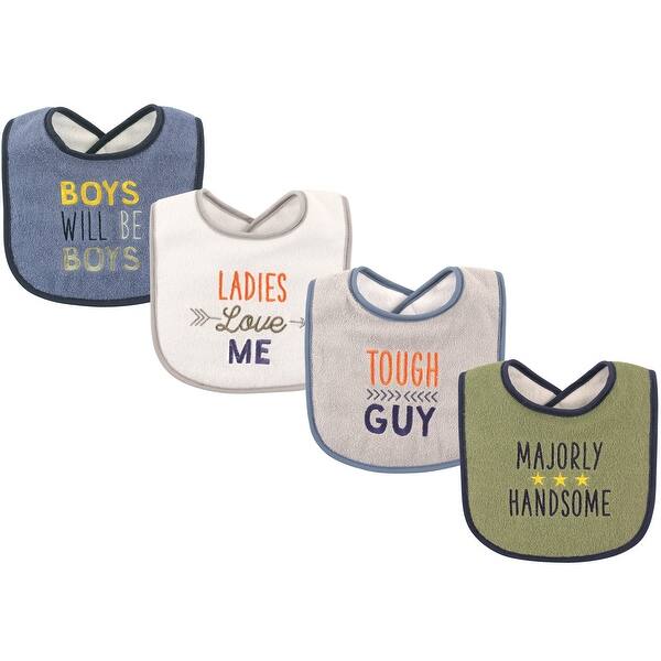 slide 1 of 1, Luvable Friends Baby Boy Cotton Drooler Bibs with Fiber Filling 4pk, Handsome, One Size - Handsome - One Size One Size - Handsome