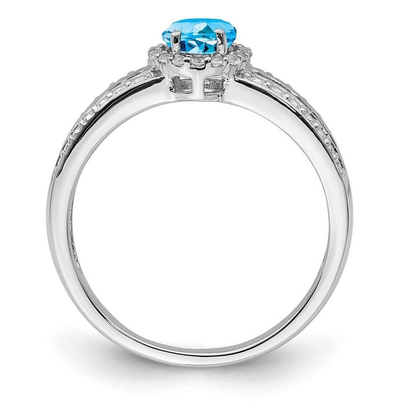 Curata 925 Sterling Silver Polished Open back Blue and White Topaz Ring