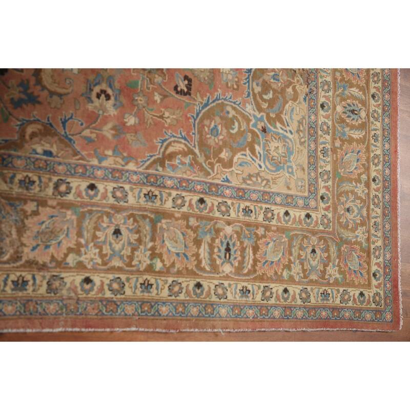 Hand Knotted Oriental 100% Wool Carpet Traditional Floral Pink Mashad Area Rug - 9' 6'' X 6' 3''